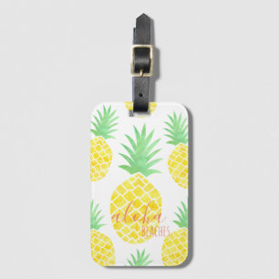 Cute Tropical Watercolor Pineapple Aloha Beaches Luggage Tag