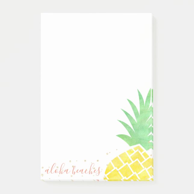 Cute Tropical Watercolor Pineapple Aloha Beaches Post-it Notes (Front)