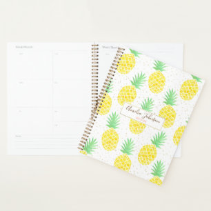 Cute Tropical Watercolor Pineapple Gold Sparkles Planner