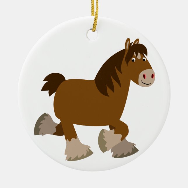 Cute Trotting Cartoon Shire Horse Ornament (Front)