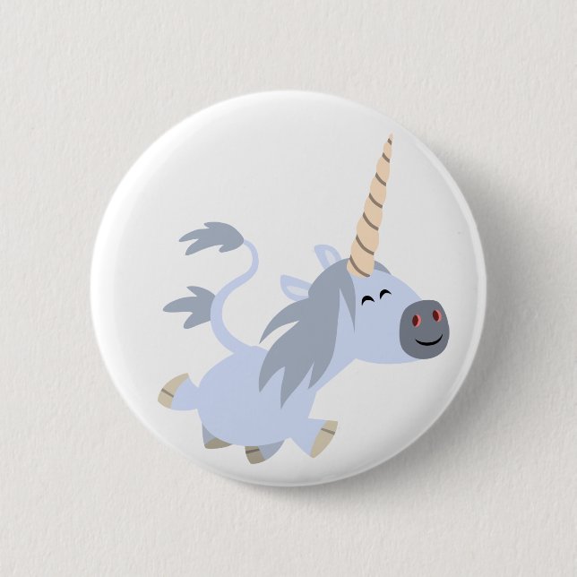 Cute Trotting Cartoon Unicorn Button Badge (Front)