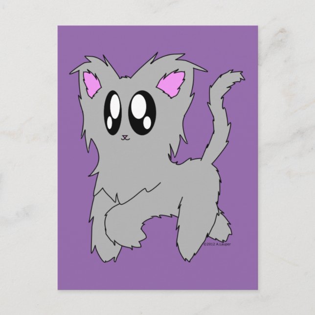 Cute Trotting Scruffy Cartoon Grey Kitten Postcard (Front)