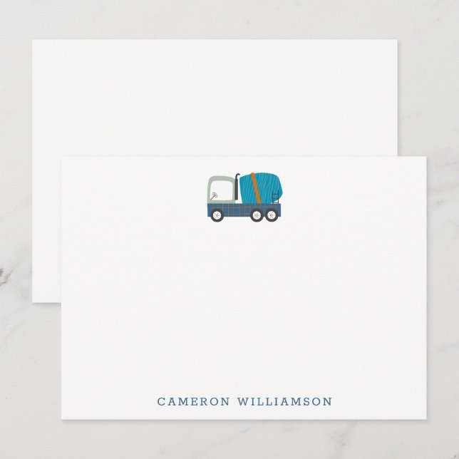 Cute Truck Art in Blue Personalised Stationery  Card (Front/Back)
