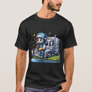 Cute trucker catching a bass at a pond fathers day T-Shirt