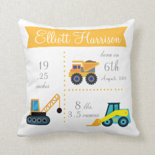 Cute Trucks Baby Boy Announcement Pillow