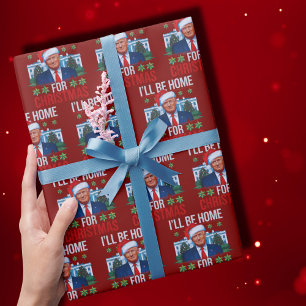 Cute Trump I'll Be Home for Christmas Ugly Wrapping Paper