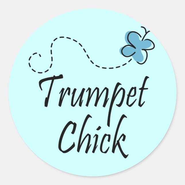 Cute Trumpet Chick Music Classic Round Sticker (Front)