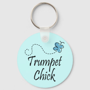 Cute Trumpet Chick Music Key Ring