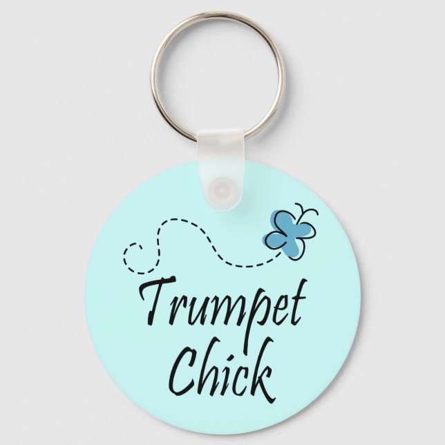 Cute Trumpet Chick Music Key Ring (Front)