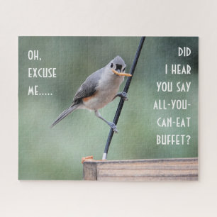 Cute Tufted Titmouse on Feeder Jigsaw Puzzle