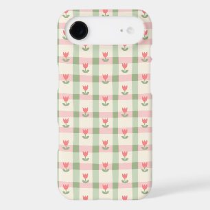Cute Tulip Checkered Pattern   Pastel Floral 