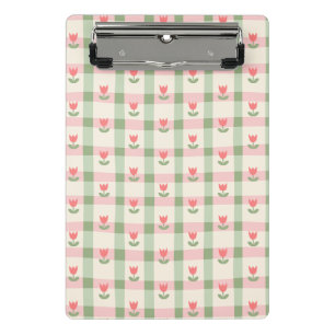 Cute Tulip Checkered Pattern   Pastel Floral  Mini Clipboard