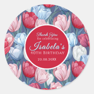 Cute Tulip Floral Spring Birthday Classic Round Sticker