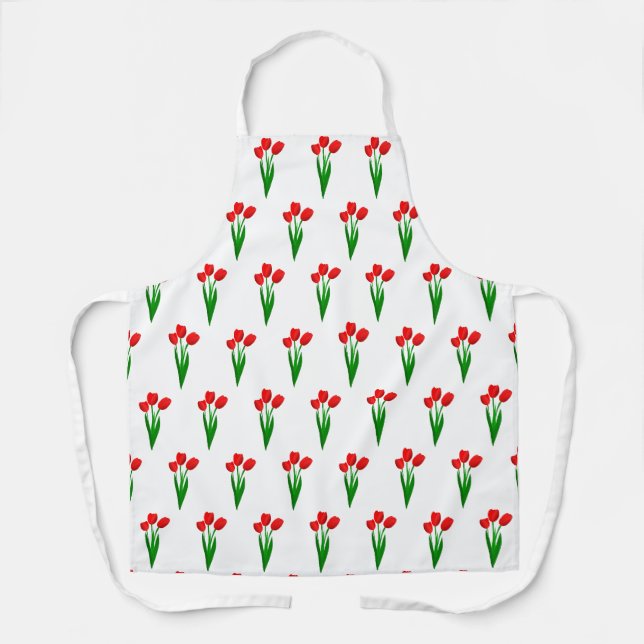Cute Tulip Flower Print Kitchen Apron (Front)