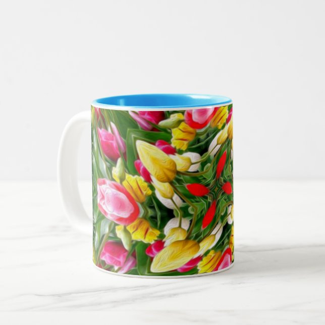 Cute tulip pattern Two-Tone coffee mug (Front Left)