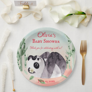 Cute Tumbling Panda Gender Baby Shower Paper Plate