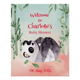 Cute Tumbling Panda Gender Baby Shower Welcome  Poster