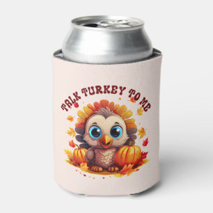 Cute Turkey and Autumn Foliage Can Cooler
