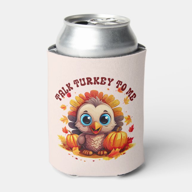 Cute Turkey and Autumn Foliage Can Cooler (Can Front)