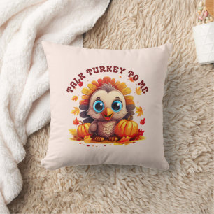 Cute Turkey and Autumn Foliage Cushion