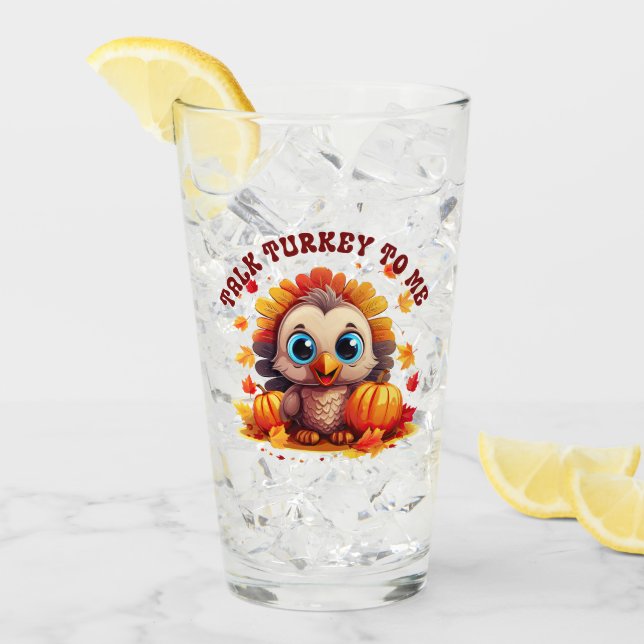 Cute Turkey and Autumn Foliage Glass (Front Ice)