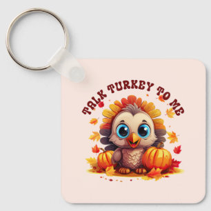 Cute Turkey and Autumn Foliage Key Ring