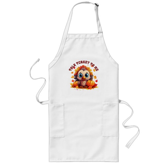 Cute Turkey and Autumn Foliage Long Apron (Front)