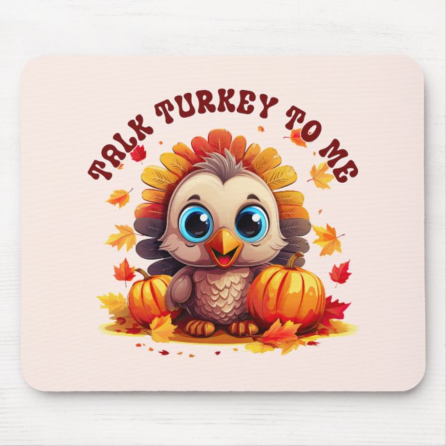 Cute Turkey and Autumn Foliage Mouse Mat (Front)