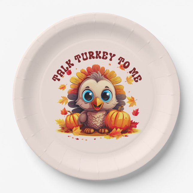 Cute Turkey and Autumn Foliage Paper Plate (Front)