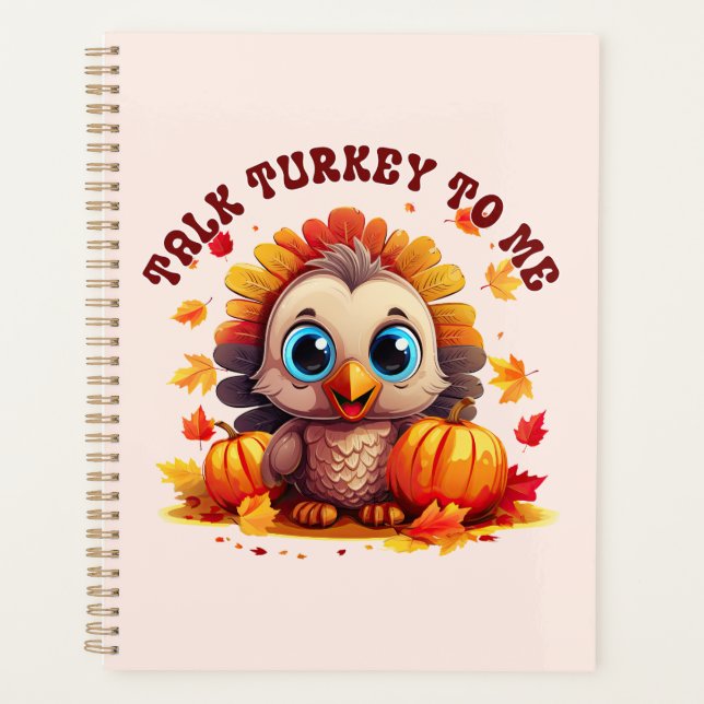 Cute Turkey and Autumn Foliage Planner (Front)