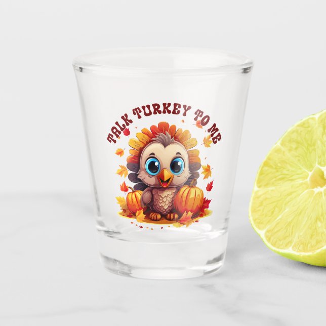 Cute Turkey and Autumn Foliage Shot Glass (Front)