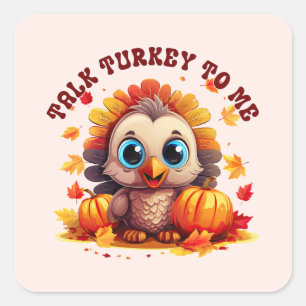 Cute Turkey and Autumn Foliage Square Sticker