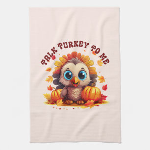 Cute Turkey and Autumn Foliage Tea Towel