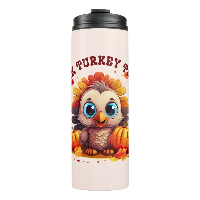 Cute Turkey and Autumn Foliage Thermal Tumbler (Front)