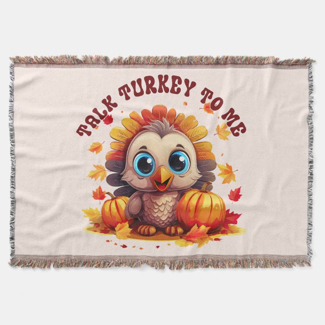Cute Turkey and Autumn Foliage Throw Blanket (Front)