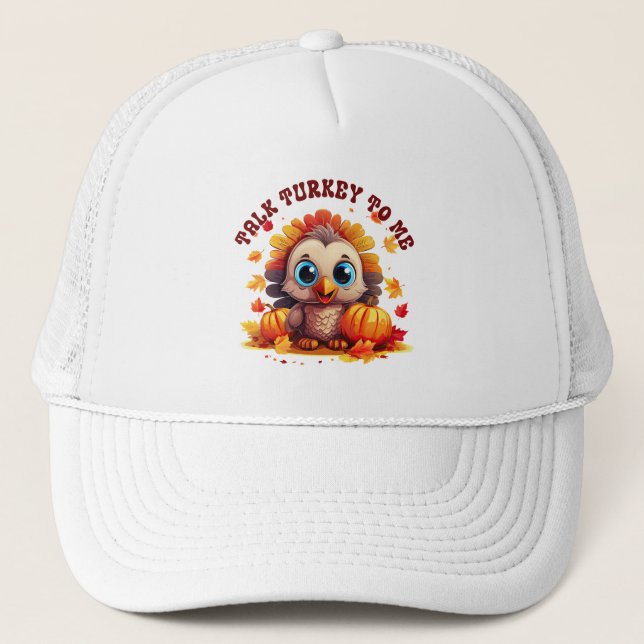 Cute Turkey and Autumn Foliage Trucker Hat (Front)
