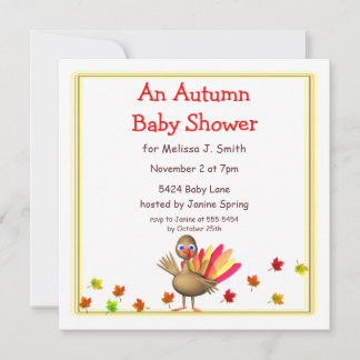 Cute Turkey Autumn Baby Shower Invitation