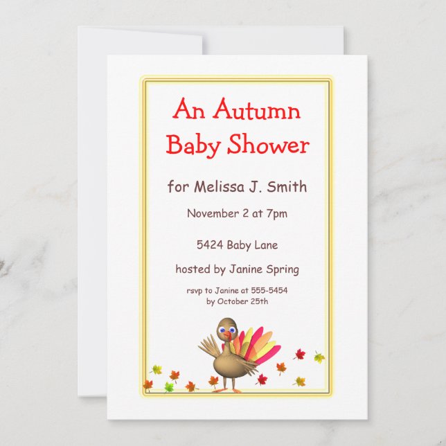 Cute Turkey Autumn Baby Shower Invitation (Front)