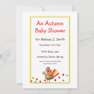 Cute Turkey Autumn Baby Shower Invitation