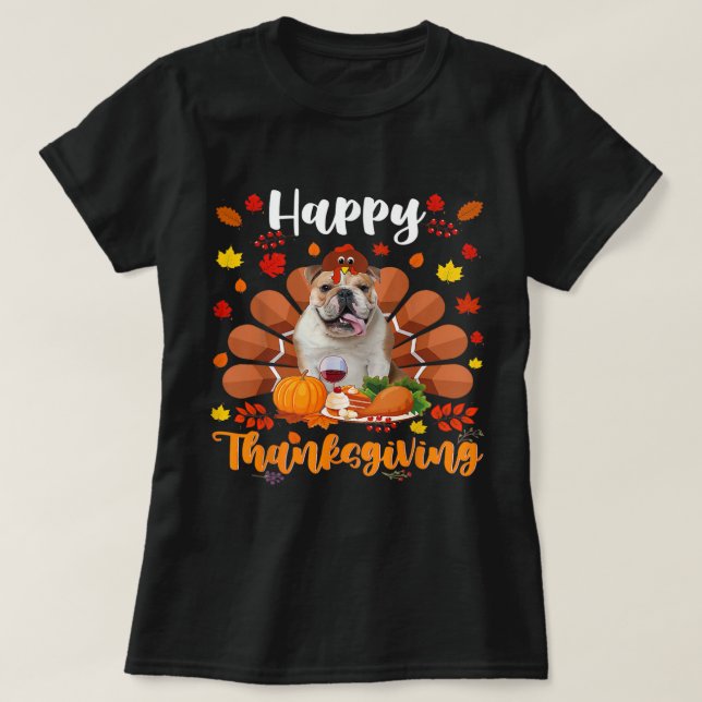 Cute Turkey Boston Terrier Dog Autumn T-Shirt (Design Front)