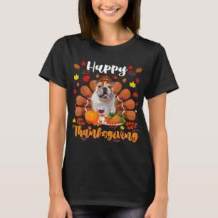 Cute Turkey Boston Terrier Dog Autumn T-Shirt