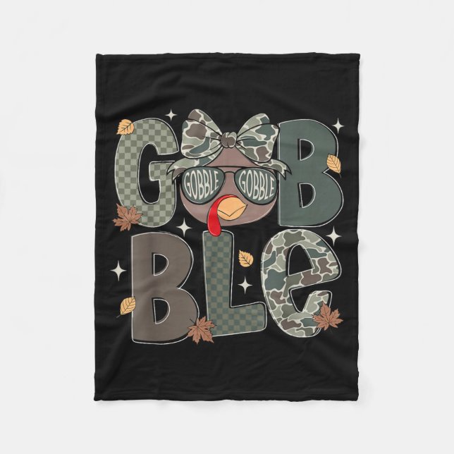 Cute Turkey Camo Happy Thanksgiving Fall Kids Boy  Fleece Blanket (Front)
