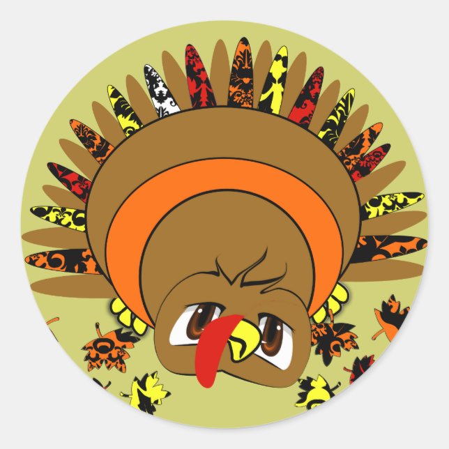 Cute Turkey Classic Round Sticker (Front)