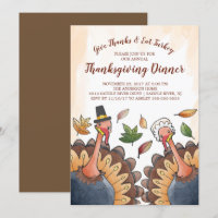 Cute Turkey Couple Thanksgiving Dinner Invitation