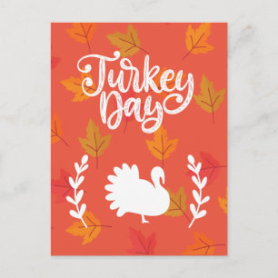 Cute Turkey Day Shape with Colourful Leaves Autumn Holiday Postcard
