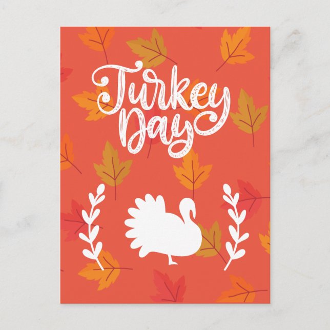 Cute Turkey Day Shape with Colourful Leaves Autumn Holiday Postcard (Front)