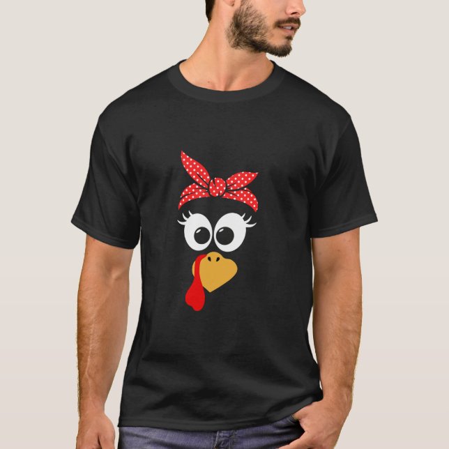 Cute Turkey Face Bandanna Red Dot Pattern Thanksgi T-Shirt (Front)
