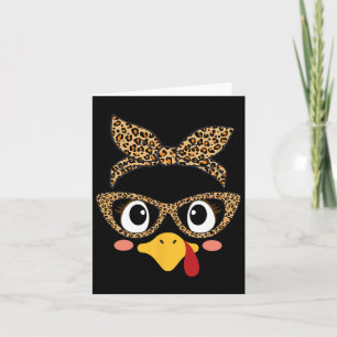 Cute Turkey Face Byndana Leopard Thanksgiving Wome Card