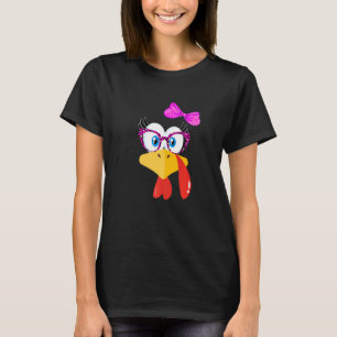 Cute Turkey Face Girl Pink Bow   Thanksgiving Kids T-Shirt