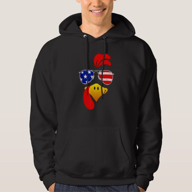 Cute Turkey Face Thanksgiving American Flag Sungla Hoodie (Front)